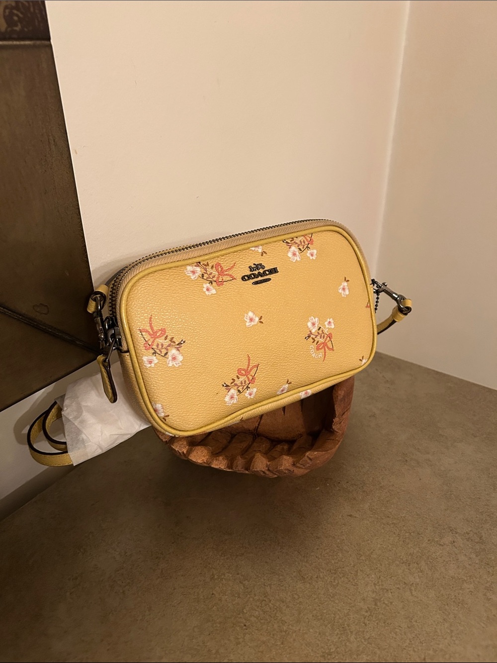 Coach Yellow Floral Leather Crossbody Bag